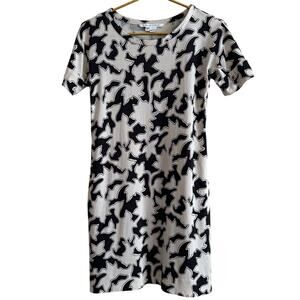 Diane Von Furstenberg DVF Cream Black Abstract Print SS Dress Silk Women's Sz 6